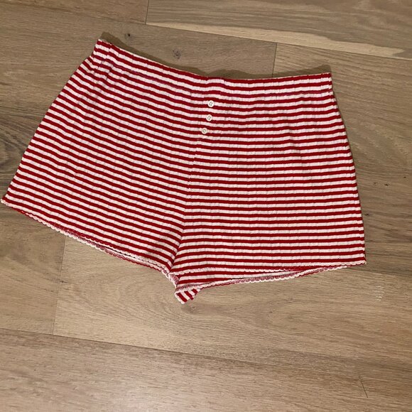 J Crew Pointelle Red and White Striped Short Size Large NWT - Picture 2 of 8